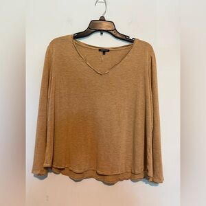 Lafayette 148 Women Blouse Top  V-Neck Long Sleeve Size Large Beige/Brown